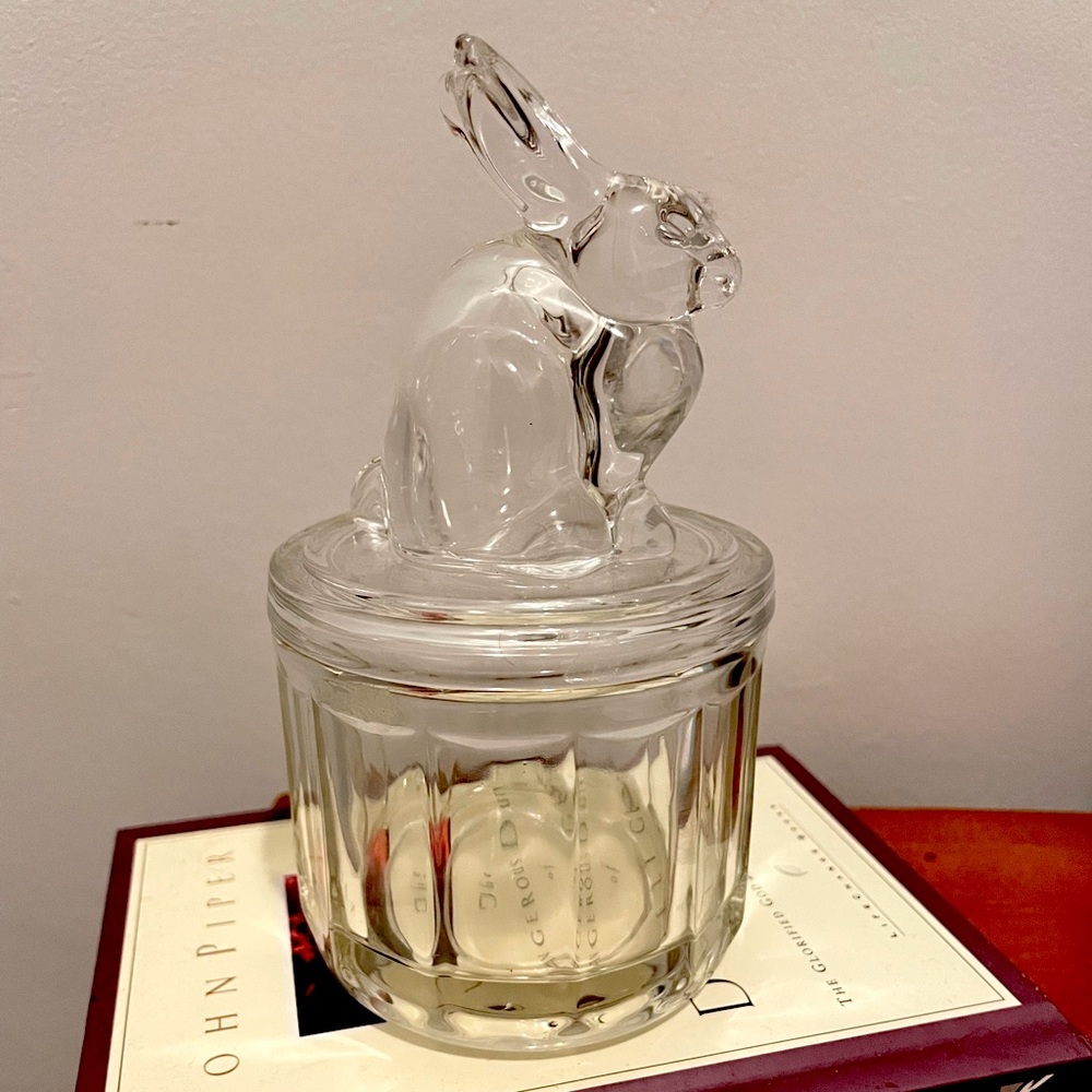 Glass bunny rabbit lidded jar (Easter or spring decor)